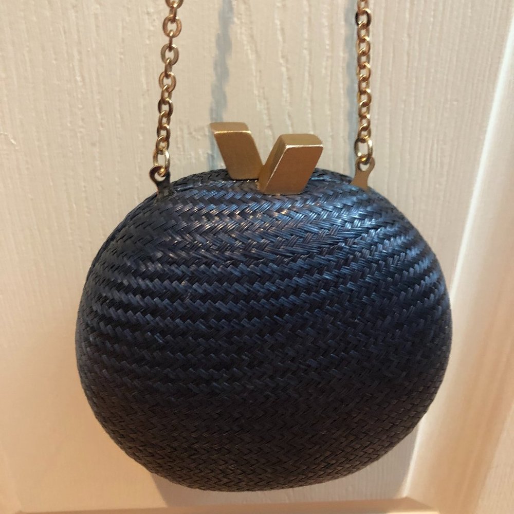 Hoss Intropia Braided Straw Clutch in Navy Blue - Picture 6 of 15
